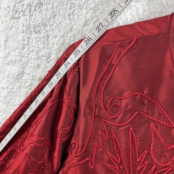 Tunique Nights Large Unisex Red Silk Blend Beaded Embroidered Lined Coat Vampire - Picture 10 of 15